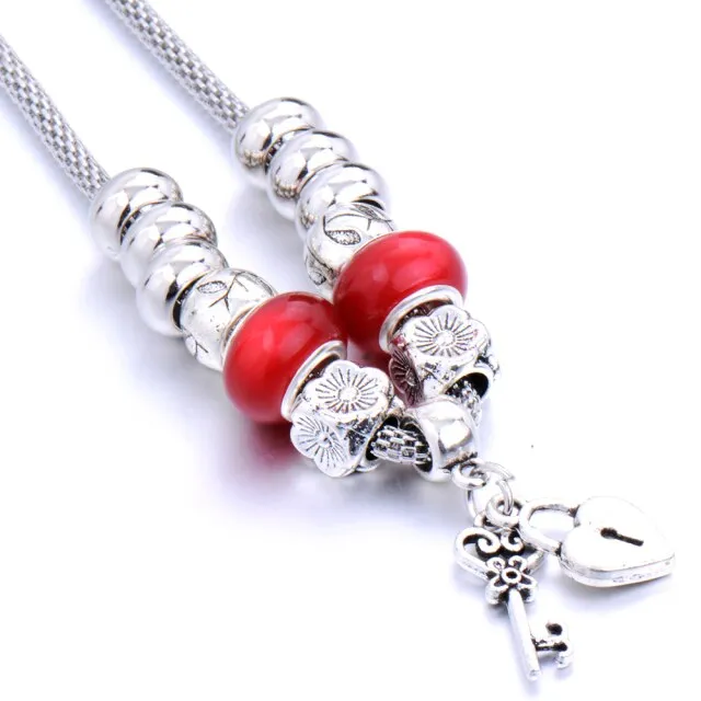 Beaded necklace Couple alloy beads heart-shaped key chain necklace pendant women's retro multi-layer jewelry Sweater chain