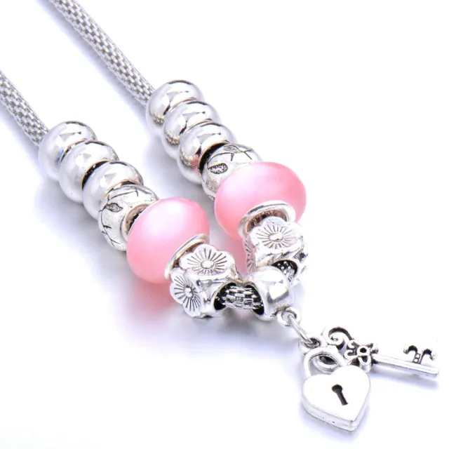 Beaded necklace Couple alloy beads heart-shaped key chain necklace pendant women's retro multi-layer jewelry Sweater chain