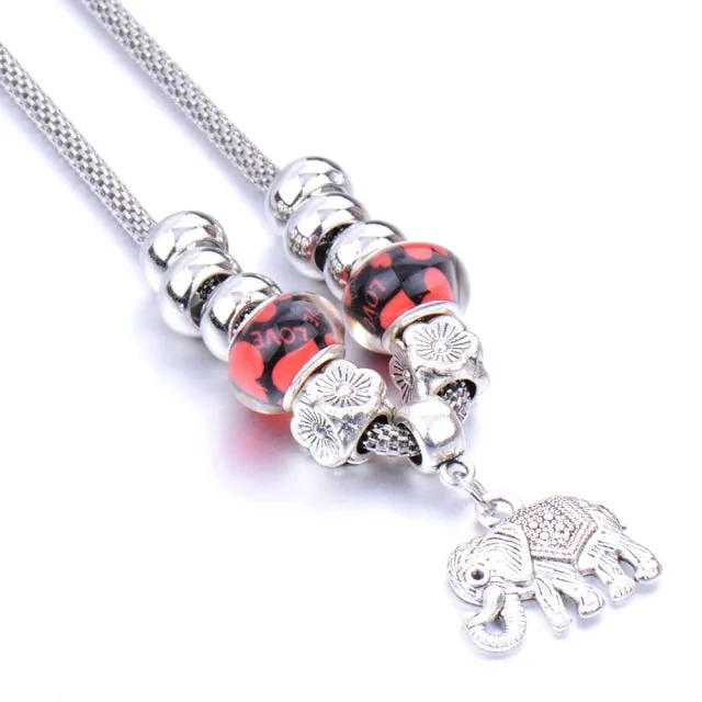 Beaded necklace Couple alloy beads heart-shaped key chain necklace pendant women's retro multi-layer jewelry Sweater chain