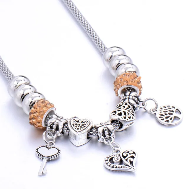 Beaded necklace Couple alloy beads heart-shaped key chain necklace pendant women's retro multi-layer jewelry Sweater chain