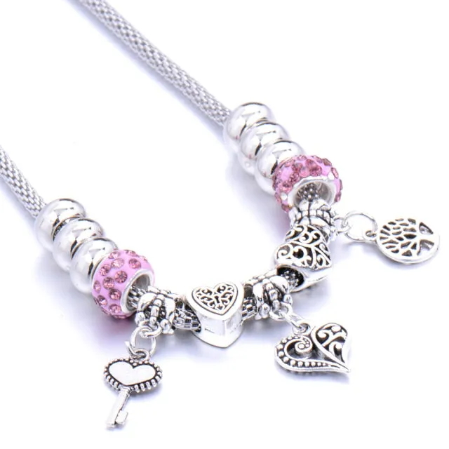 Beaded necklace Couple alloy beads heart-shaped key chain necklace pendant women's retro multi-layer jewelry Sweater chain