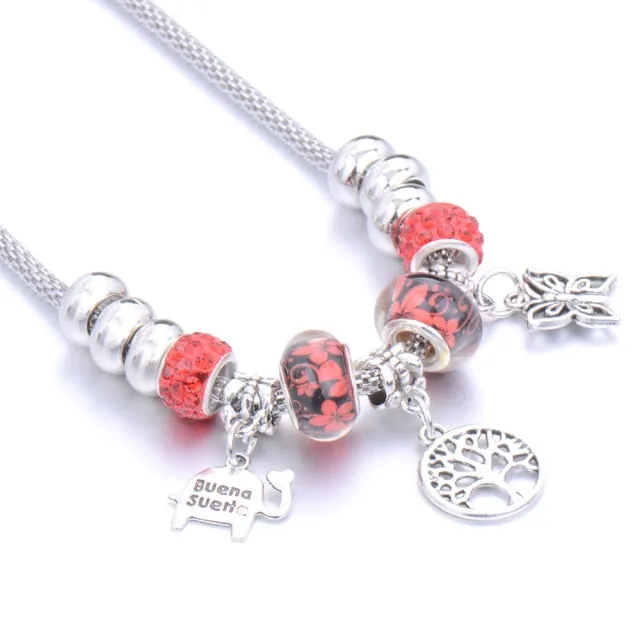 Beaded necklace Couple alloy beads heart-shaped key chain necklace pendant women's retro multi-layer jewelry Sweater chain