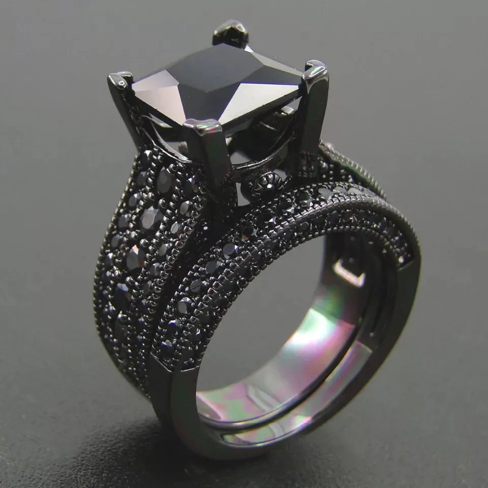 Black  Gothic Zircon Stone Wedding  Ring Set for bride