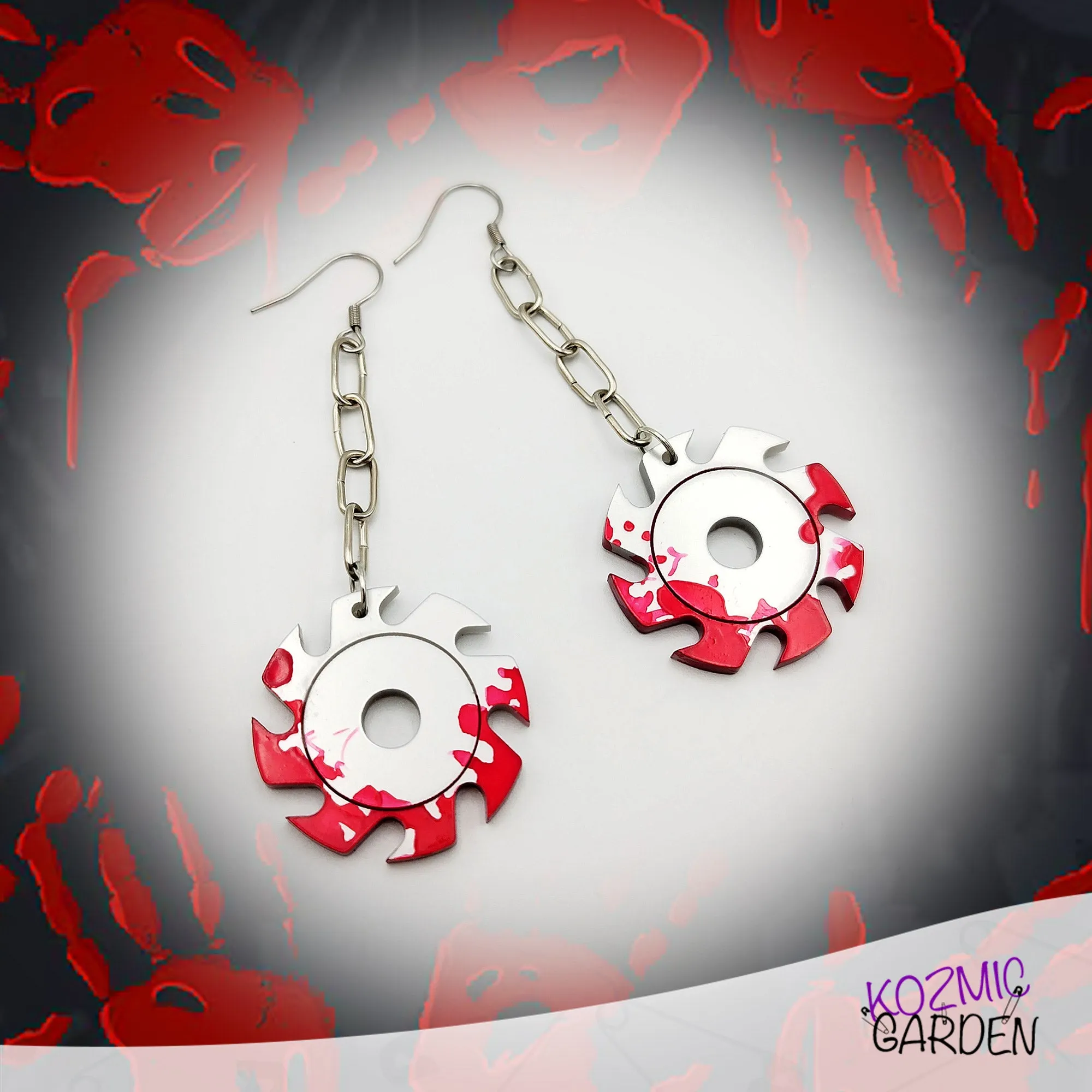 Blood-Splattered Saw Blade Earrings- Killer Style!