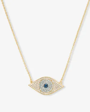 Blue Evil Eye Necklace - Gold|White Diamondettes