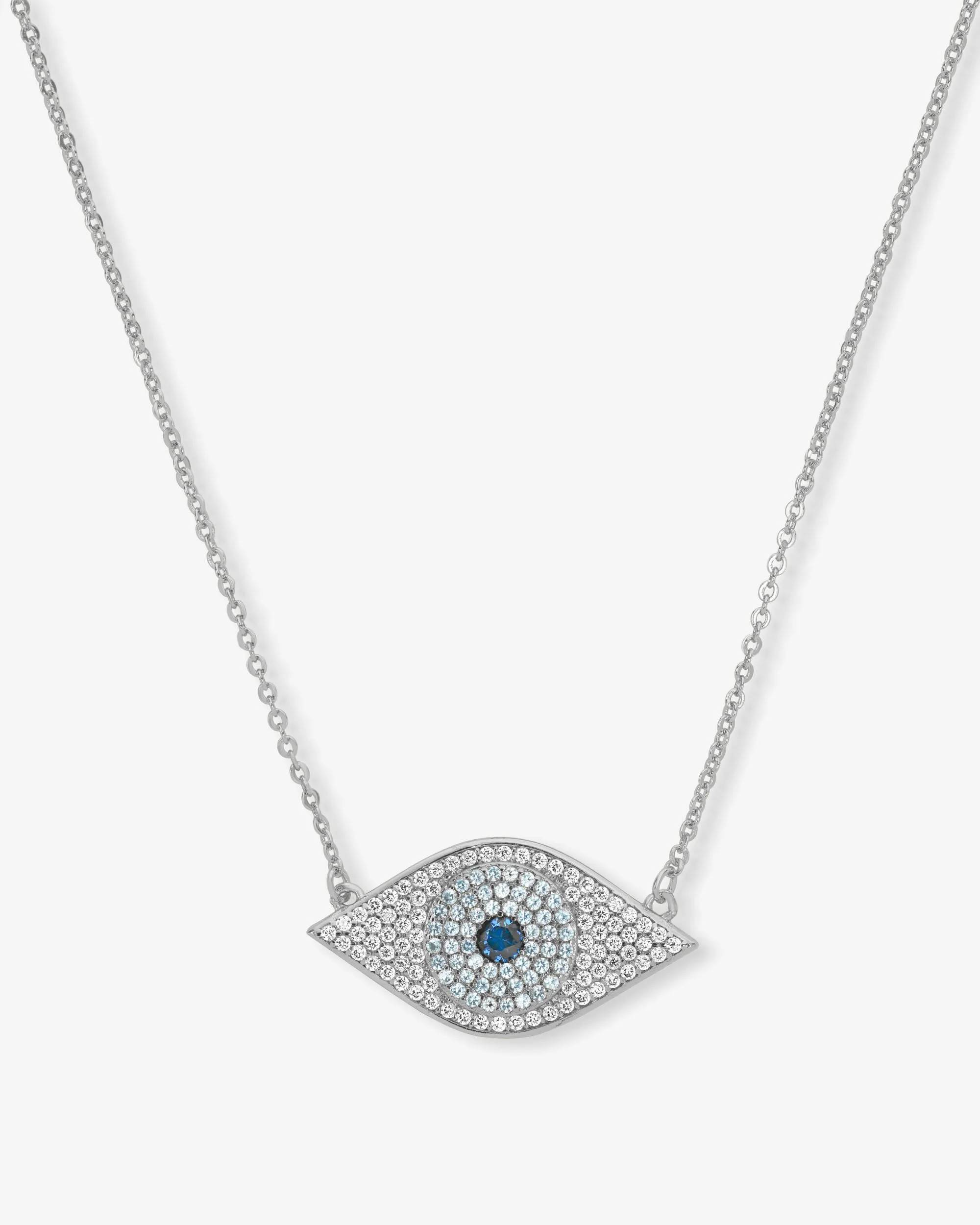 Blue Evil Eye Necklace - Silver|White Diamondettes