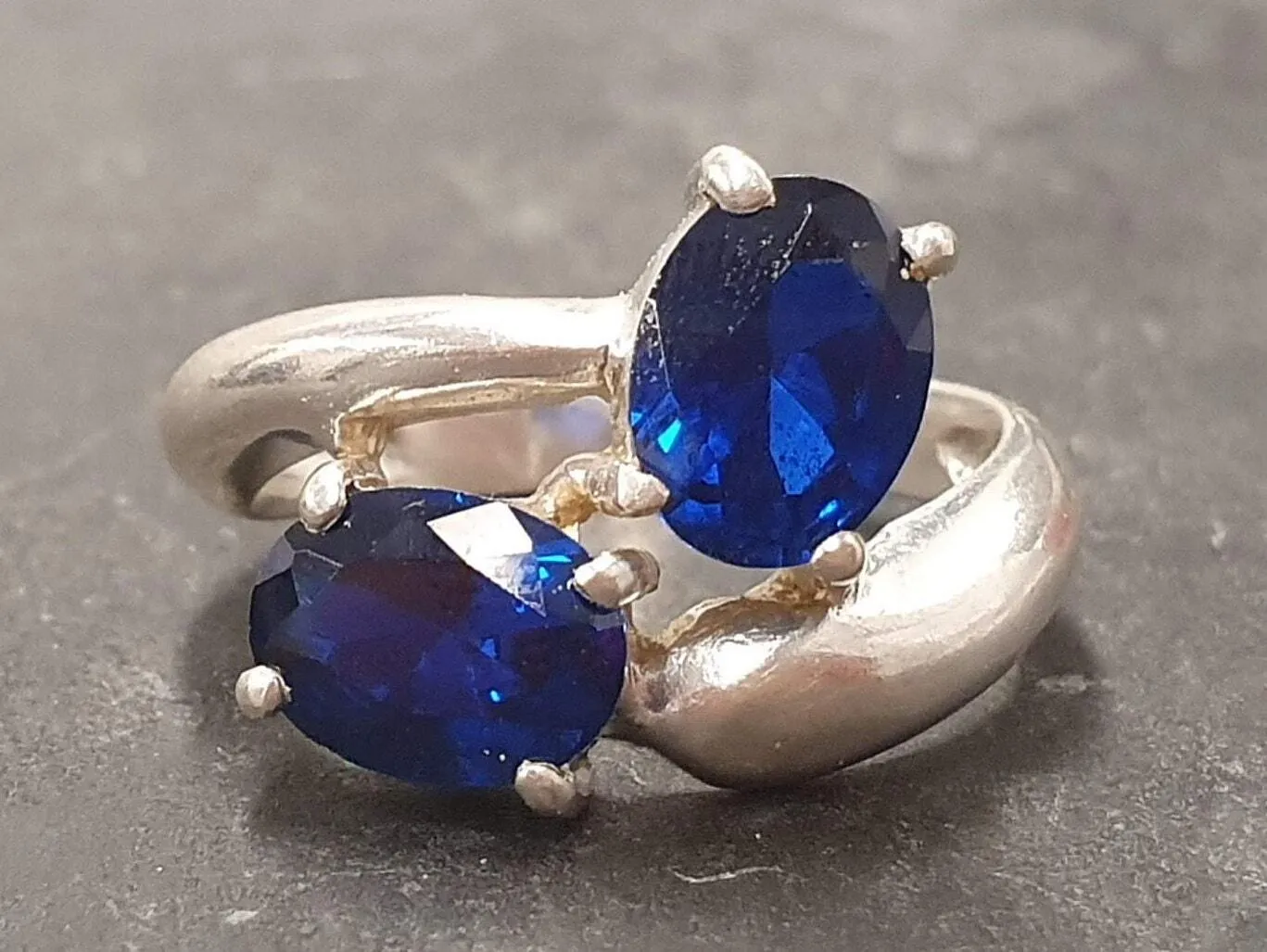 Blue Sapphire Ring - Twin Sapphire Ring - Unique Blue Ring