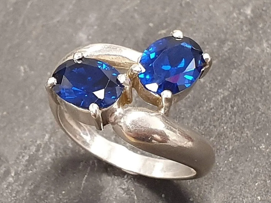 Blue Sapphire Ring - Twin Sapphire Ring - Unique Blue Ring