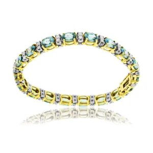 Blue Zircon Oval & Diamond Tennis Bracelet