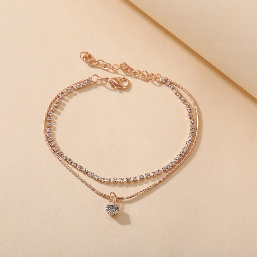 Boho Cubic Zirconia Stone Crystal Anklet Bracelet