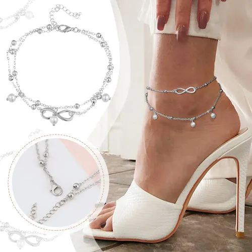 Boho Double Layer Anklets For Women Pearl Streaming Pendant Foot