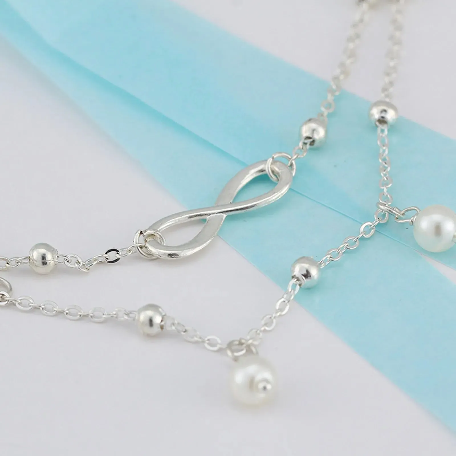 Boho Double Layer Anklets For Women Pearl Streaming Pendant Foot