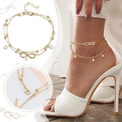 Boho Double Layer Anklets For Women Pearl Streaming Pendant Foot