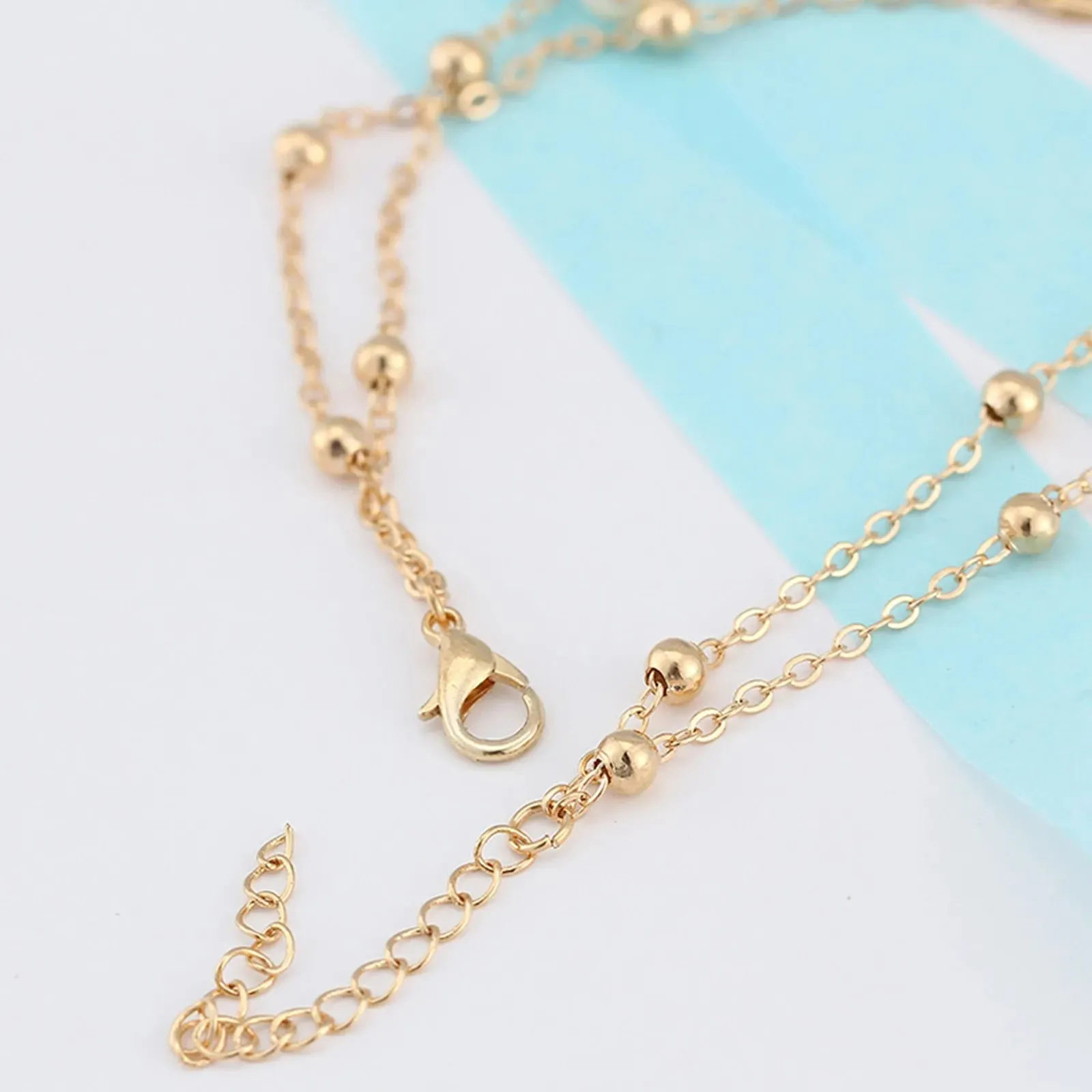 Boho Double Layer Anklets For Women Pearl Streaming Pendant Foot