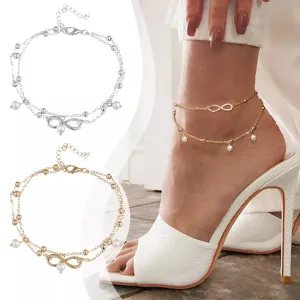 Boho Double Layer Anklets For Women Pearl Streaming Pendant Foot