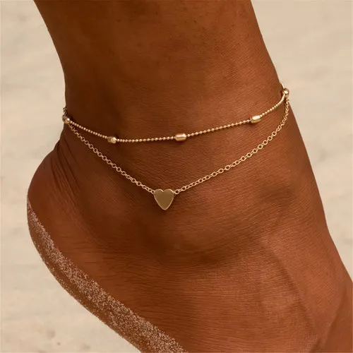 Boho Double Layer Anklets For Women Pearl Streaming Pendant Foot