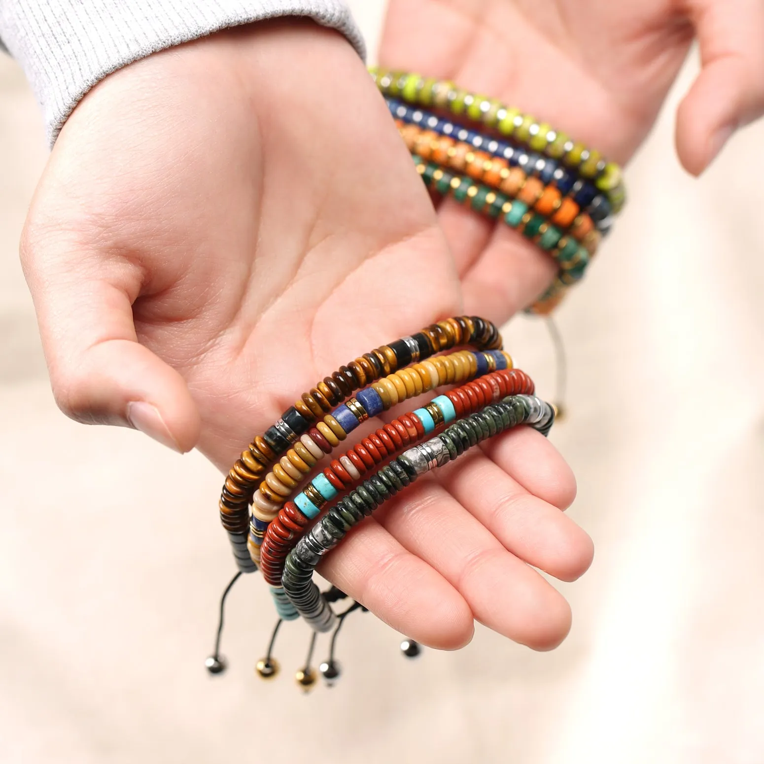 Boho Gemstone Strand Bracelet Turquoise Tiger Eye Jasper Jade Malachite