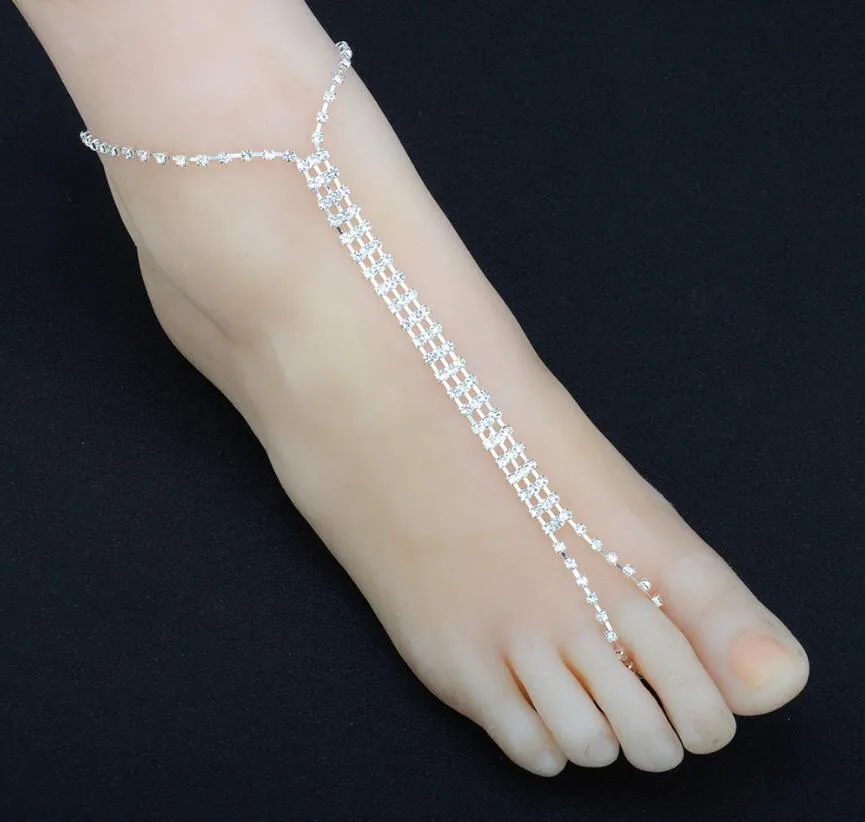 Boho Rhinestone Beach Sandal Leg Chain Anklet