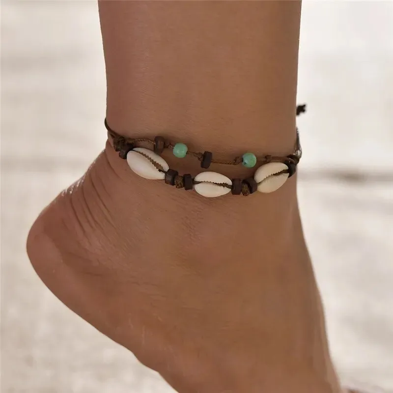 Boho Shell Rope Anklets For Women Crystal Beads Charm Anklet Beach Barefoot Bracelet ankle Leg Chain Foot Jewelry