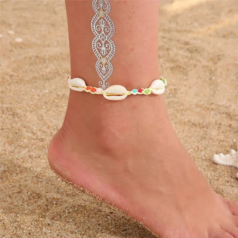 Boho Shell Rope Anklets For Women Crystal Beads Charm Anklet Beach Barefoot Bracelet ankle Leg Chain Foot Jewelry