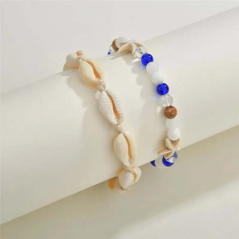 Boho Shell Rope Anklets For Women Crystal Beads Charm Anklet Beach Barefoot Bracelet ankle Leg Chain Foot Jewelry