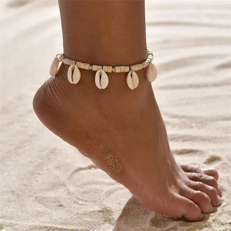 Boho Shell Rope Anklets For Women Crystal Beads Charm Anklet Beach Barefoot Bracelet ankle Leg Chain Foot Jewelry