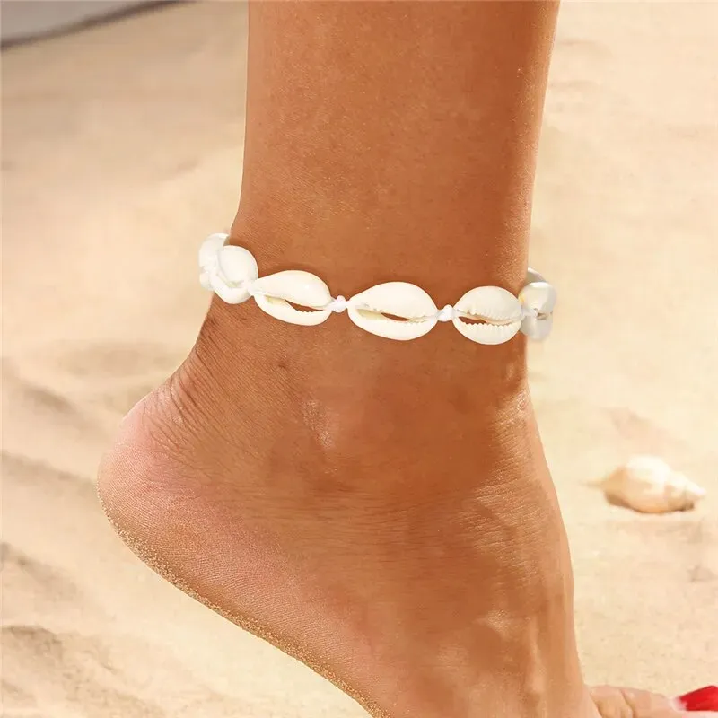 Boho Shell Rope Anklets For Women Crystal Beads Charm Anklet Beach Barefoot Bracelet ankle Leg Chain Foot Jewelry