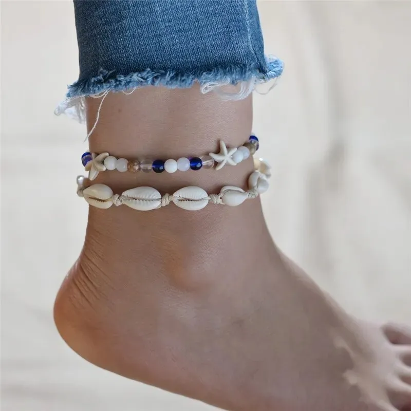 Boho Shell Rope Anklets For Women Crystal Beads Charm Anklet Beach Barefoot Bracelet ankle Leg Chain Foot Jewelry