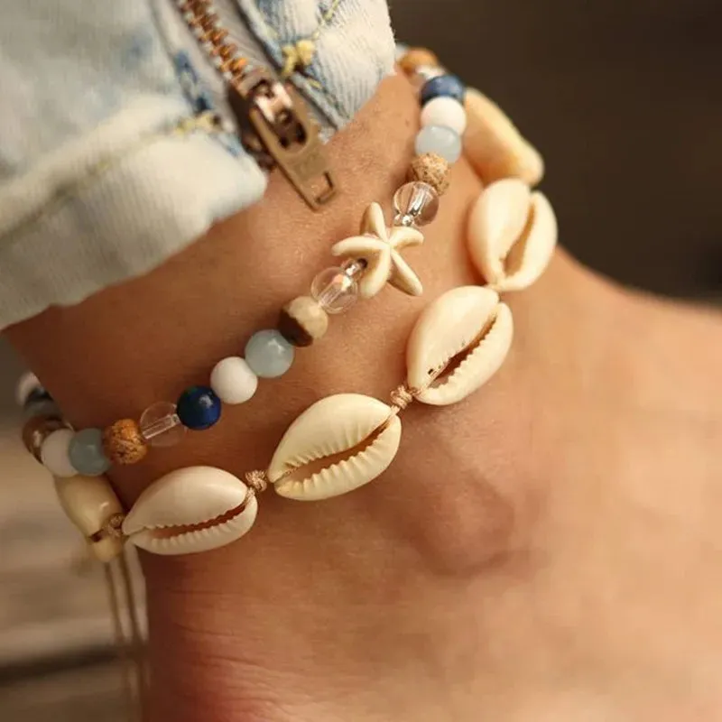 Boho Shell Rope Anklets For Women Crystal Beads Charm Anklet Beach Barefoot Bracelet ankle Leg Chain Foot Jewelry