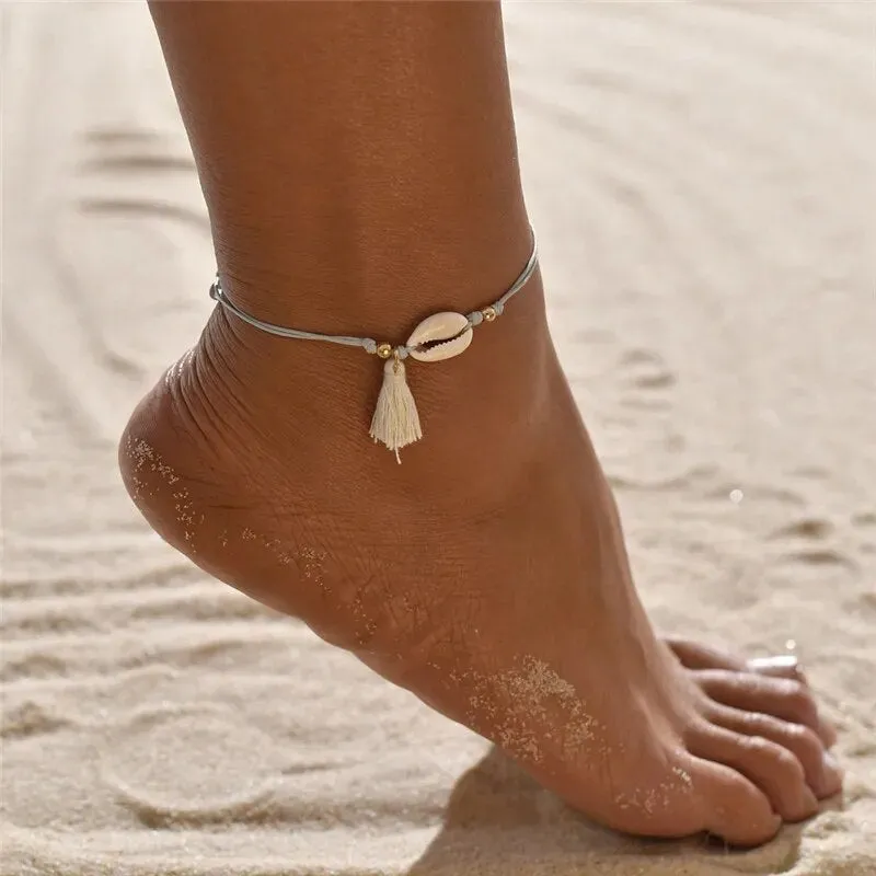 Boho Shell Rope Anklets For Women Crystal Beads Charm Anklet Beach Barefoot Bracelet ankle Leg Chain Foot Jewelry