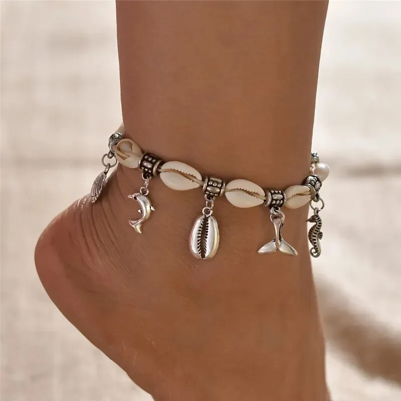 Boho Shell Rope Anklets For Women Crystal Beads Charm Anklet Beach Barefoot Bracelet ankle Leg Chain Foot Jewelry