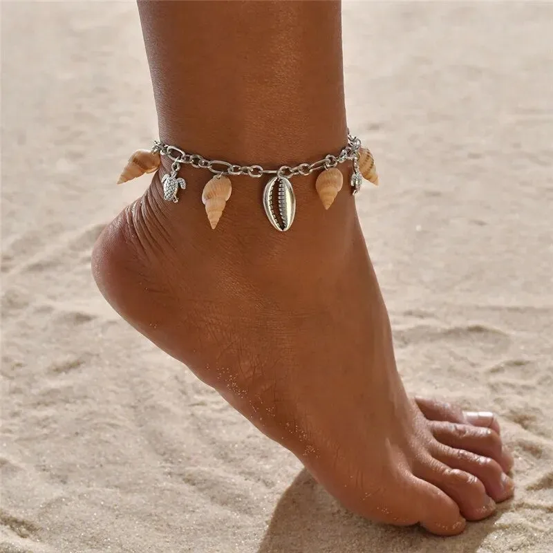 Boho Shell Rope Anklets For Women Crystal Beads Charm Anklet Beach Barefoot Bracelet ankle Leg Chain Foot Jewelry