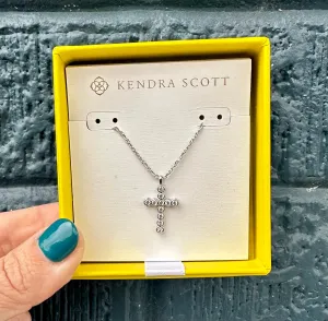 Boxed Cross Silver Crystal Pendant Necklace in White Crystal