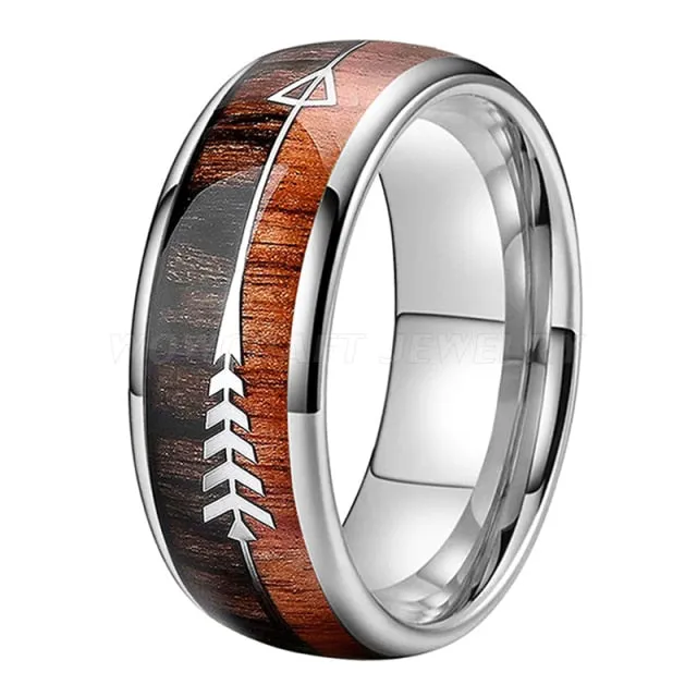 Brown Koa Wood & Rose Gold Tungsten Carbide Rings