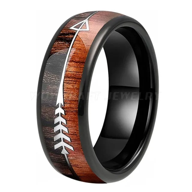 Brown Koa Wood & Rose Gold Tungsten Carbide Rings