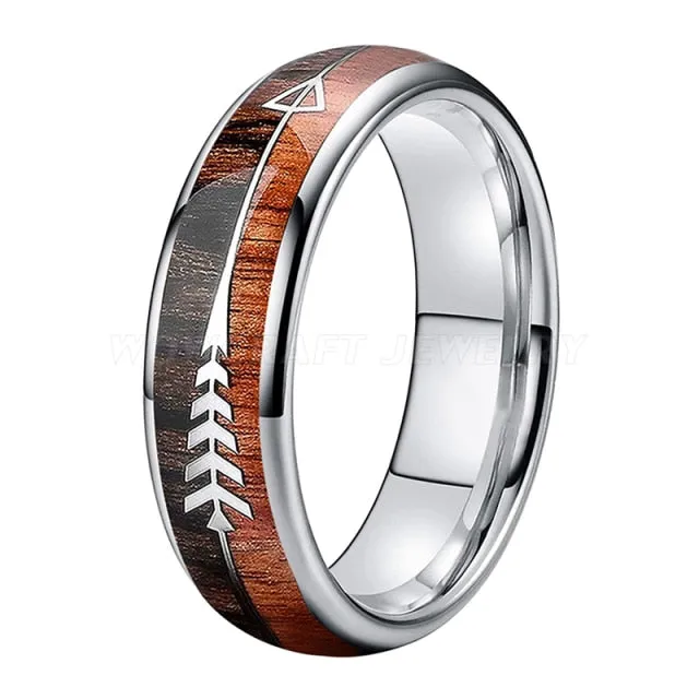 Brown Koa Wood & Rose Gold Tungsten Carbide Rings