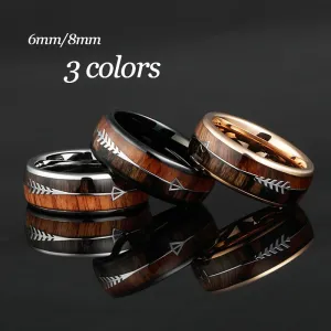 Brown Koa Wood & Rose Gold Tungsten Carbide Rings