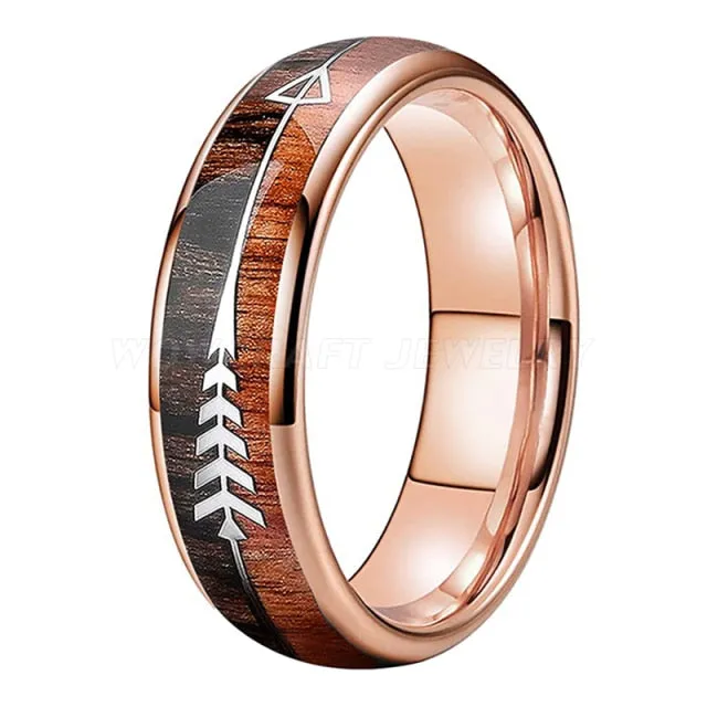 Brown Koa Wood & Rose Gold Tungsten Carbide Rings