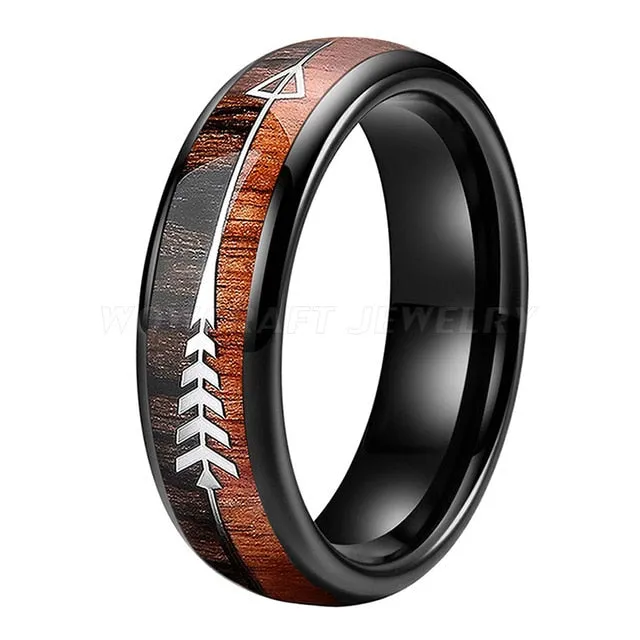 Brown Koa Wood & Rose Gold Tungsten Carbide Rings