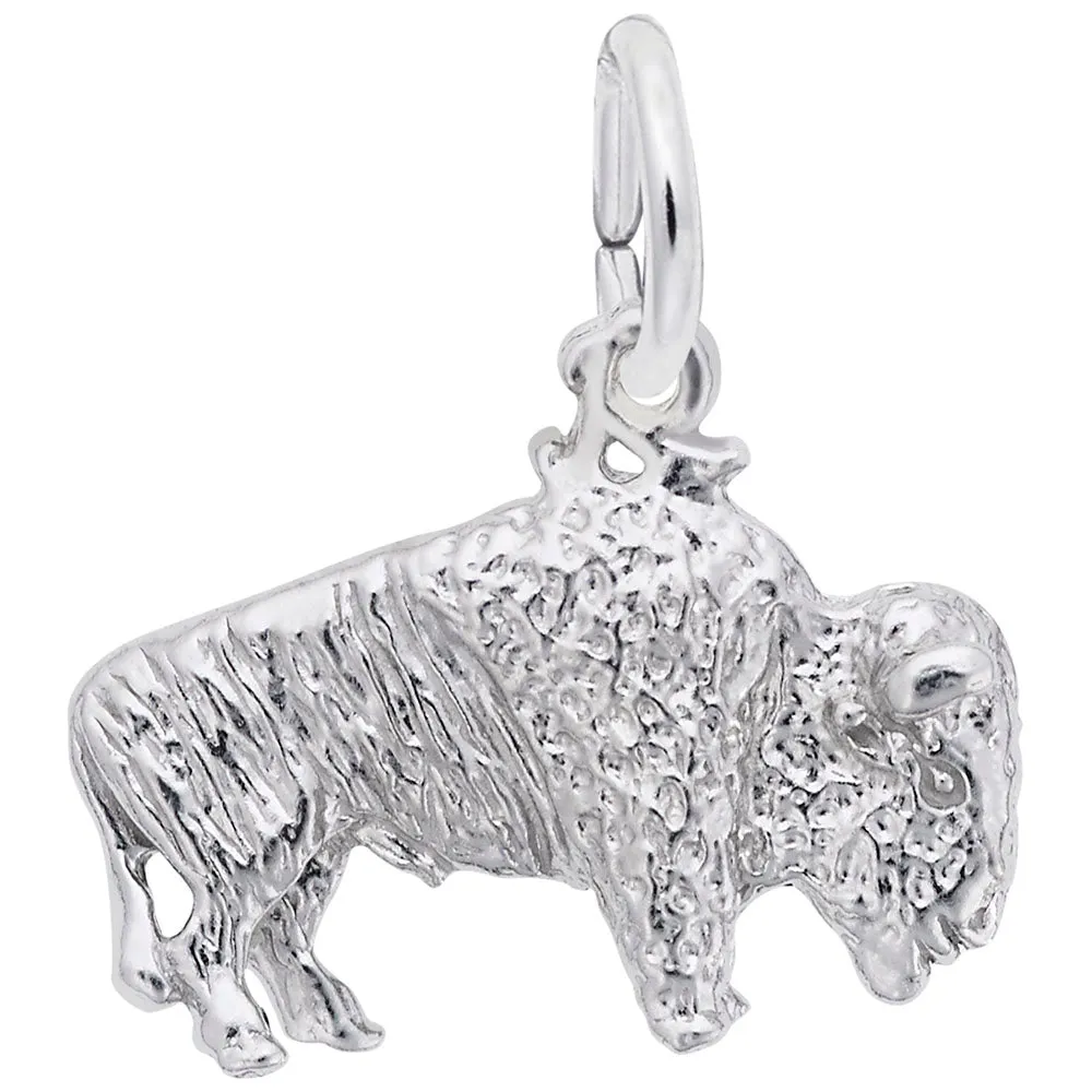 Buffalo Charm In 14K White Gold