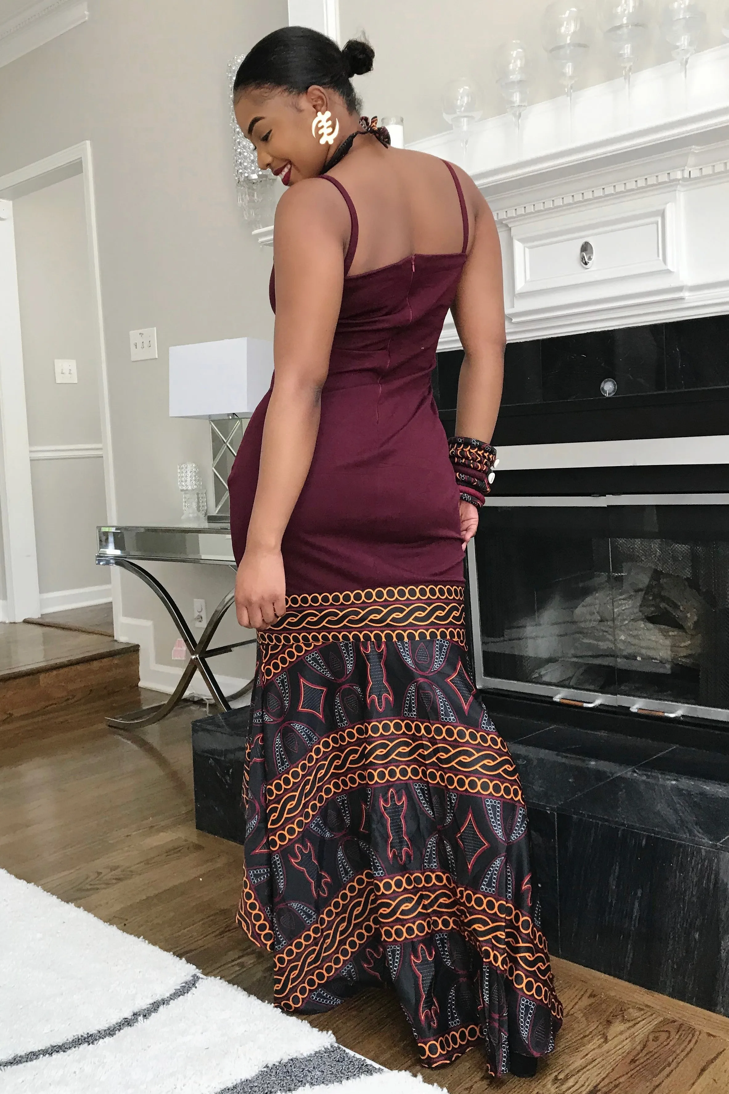 Burgundy Toghu African Print Dress