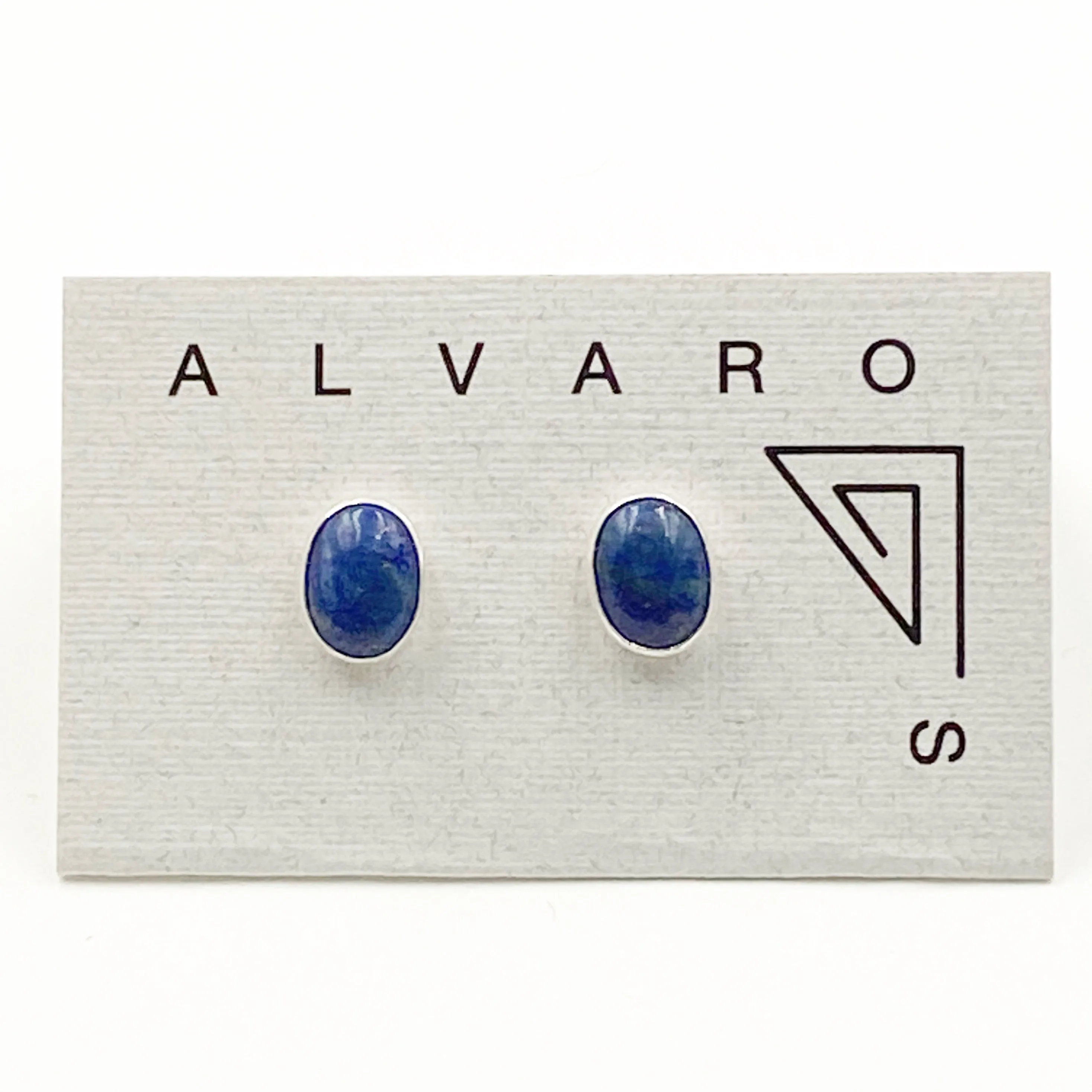 Cabochon Gemstone and Sterling Silver Stud Earrings