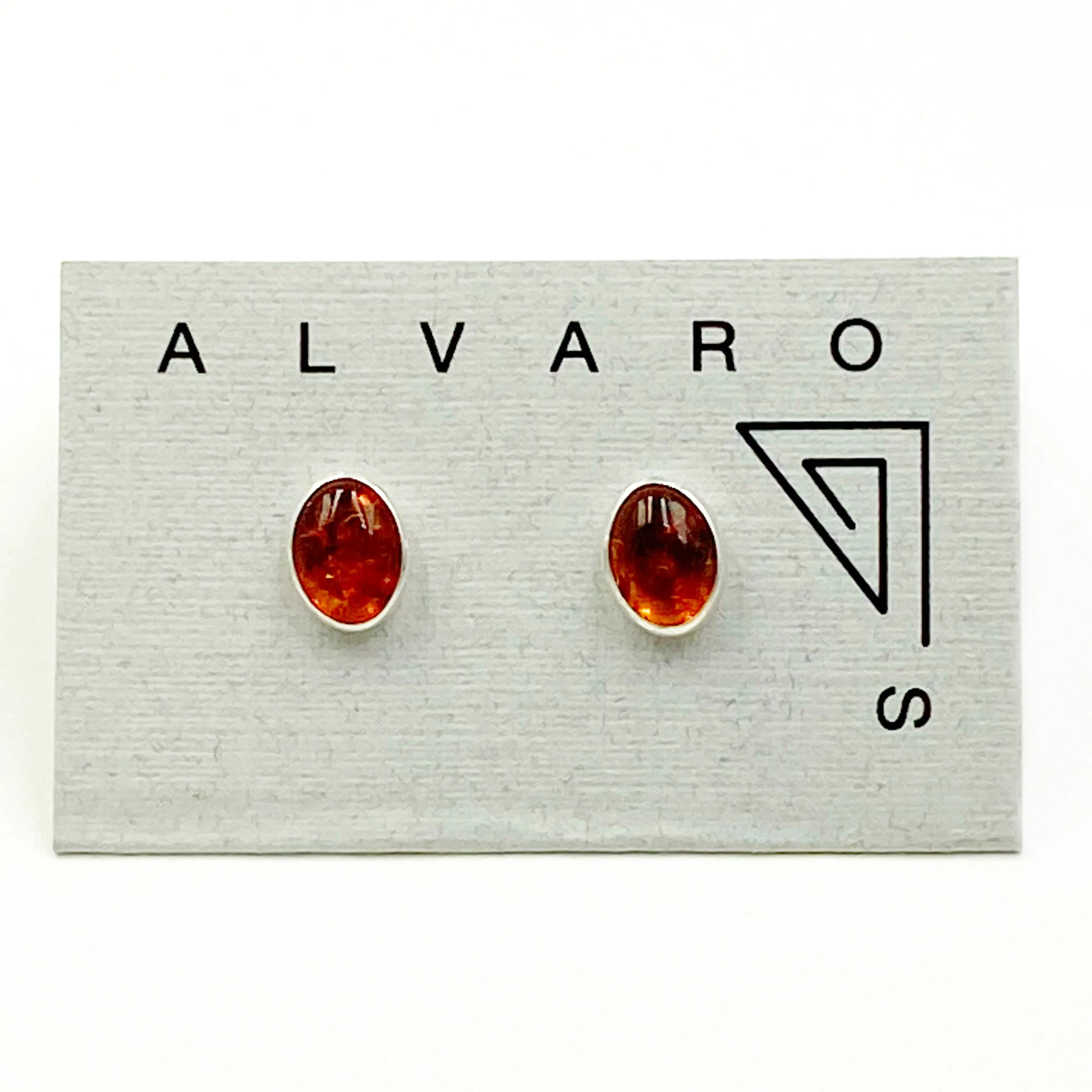 Cabochon Gemstone and Sterling Silver Stud Earrings