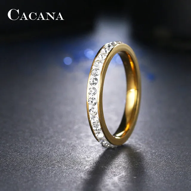 CACANA Stainless Steel Rings For Women Small CZ  Surround Fashion Jewelry Wholesale NO.R19