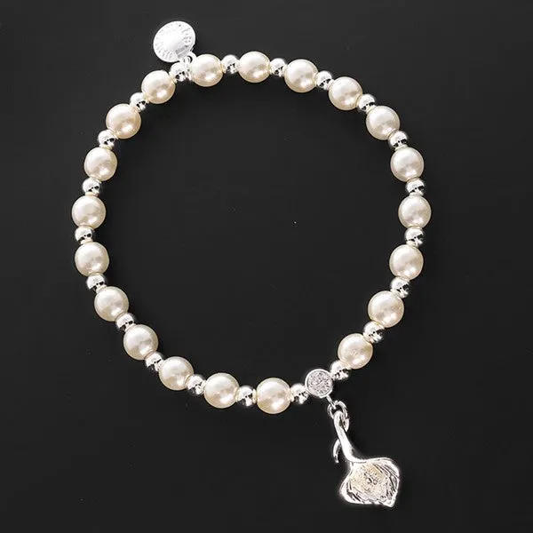 Calla Lily Pearl Silver Plated Bracelet