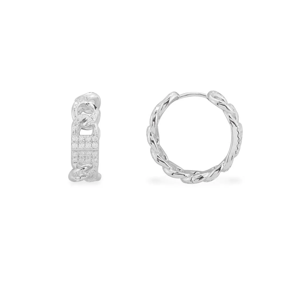 Chain Hoop Earrings - White Silver