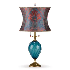 Christa Table Lamp 153I131 by Kinzig Design, Teal Blown Glass, Woven Jewel Tones Of Teal Purple And Orange