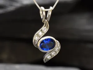 Classy Sapphire Pendant - Blue Wave Necklace - Unique Vintage Necklace