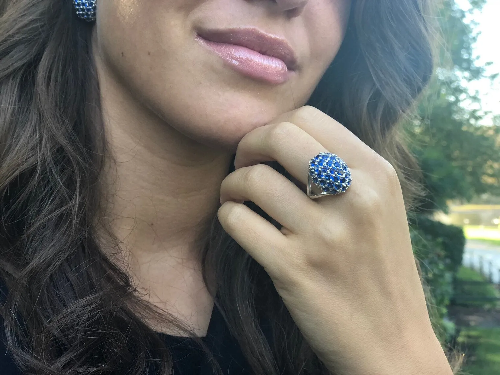 Cluster Sapphire Ring - Unique Statement Ring - Blue Sphere Ring