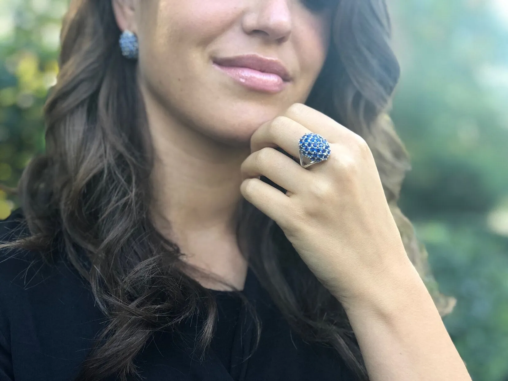 Cluster Sapphire Ring - Unique Statement Ring - Blue Sphere Ring